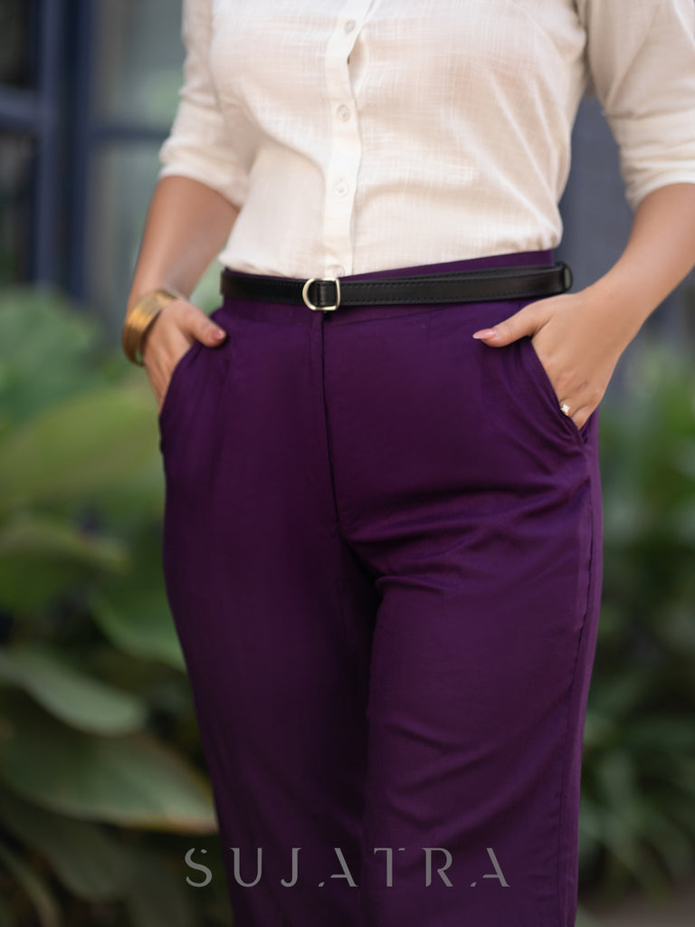 Rareism Women's Stern Light Purple Cotton Fabric Relaxed Fit Mandarin